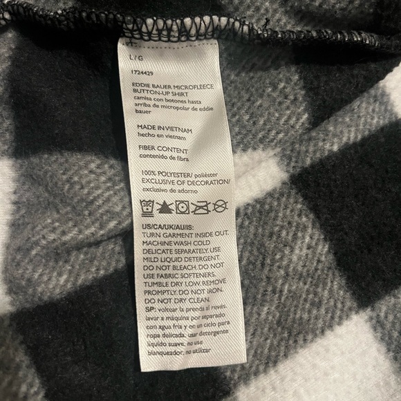 Eddie Bauer Buffalo Plaid Fleece Button-Down – Black & White, Large - Picture 13 of 13